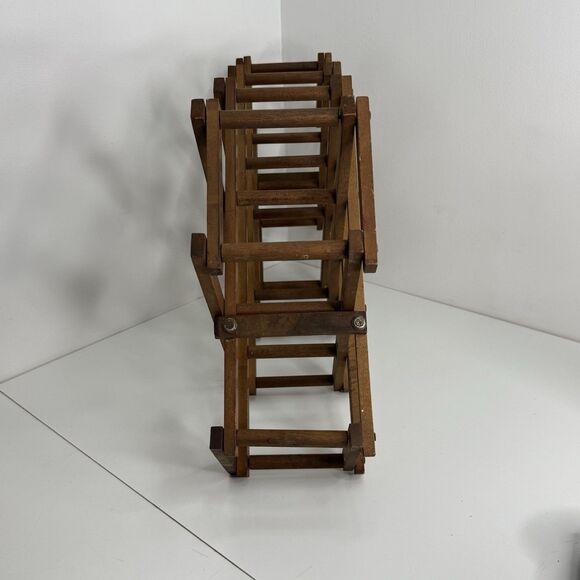 Vtg Large Wine Rack Accordion Holds 14 Bottles Folding Wood Stand Expanding - Picture 3 of 6